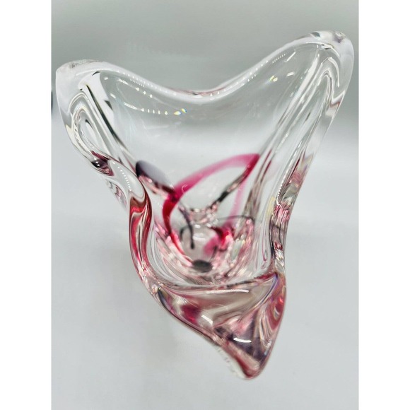 Maastricht Max Verboeket Art Glass Vase Bowl Signed on Base Pink Purple Clear - Picture 5 of 8